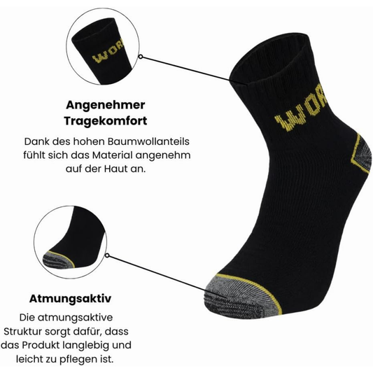 10 Paar Arbeitssocken Herren Damen, Bequeme Atmungsaktive Quarter Socken – Robuste Funktionssocken mit Verstärkter Ferse & Spitze