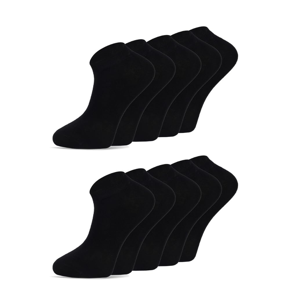 dabisocks 10 Paar Bambus Sneaker Socken Damen & Herren – Schwarz – Atmungsaktiv, Weicher Bund, Anti-Schweiß & Geruchshemmend – Sport & Alltag 35-38/39-42/43-46/47-49