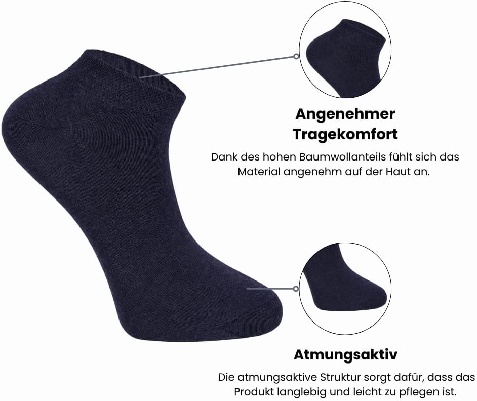 dabisocks 10 Paar Sneaker Socken Herren Damen 35-38 39-42 43-46 47-49, Baumwolle Atmungsaktive Bequem Kurz Sportsocken, Wandersocken, Füßlinge Damen, Unisex Socken, Laufsocken,