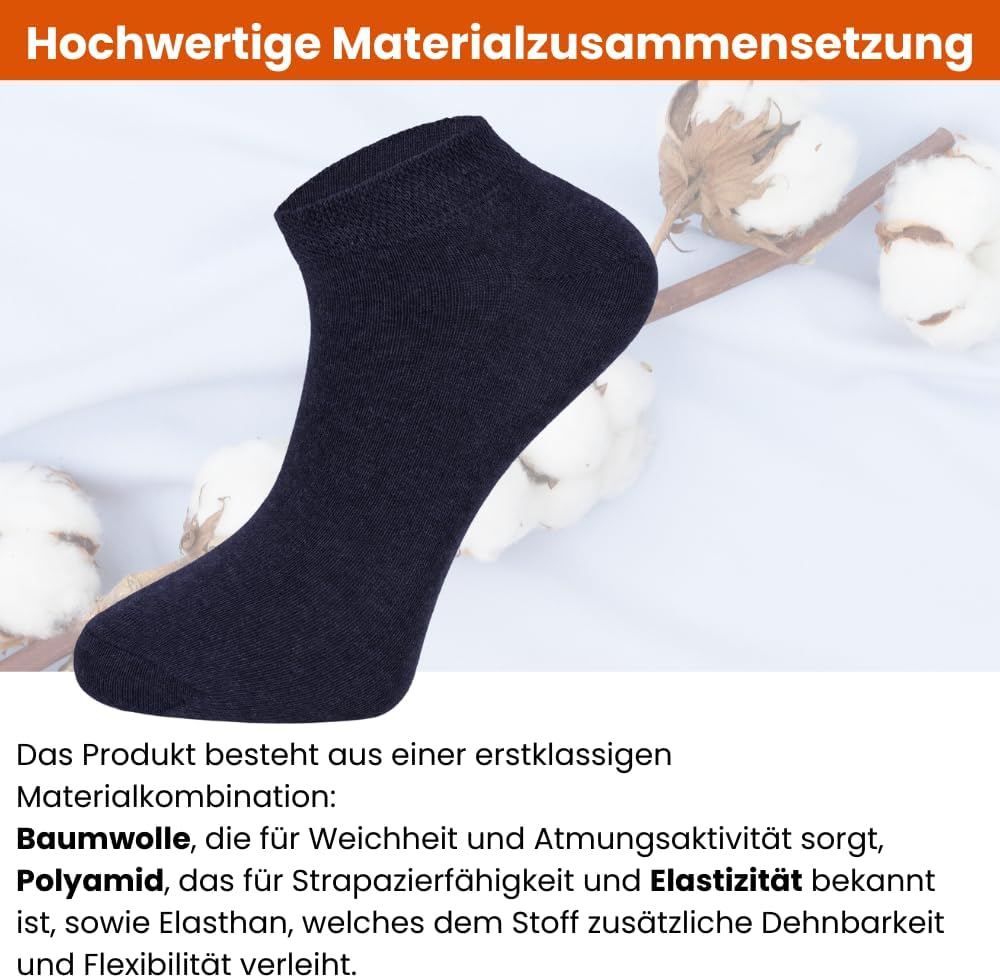 dabisocks 10 Paar Sneaker Socken Herren Damen 35-38 39-42 43-46 47-49, Baumwolle Atmungsaktive Bequem Kurz Sportsocken, Wandersocken, Füßlinge Damen, Unisex Socken, Laufsocken,